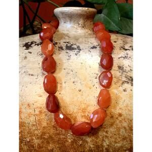 Hand Strung Sterling Silver and Carnelian Agate Necklace Signed CL